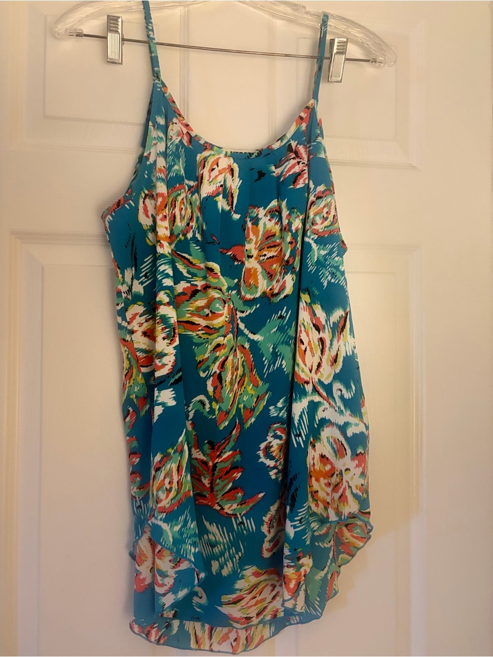 Verse Sleeveless Floral Spaghetti-Strap Top in Teal